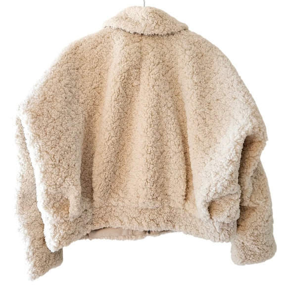 Zara Teddy Sherpa Boho Cropped Bomber Contemporary Jacket Cream Size Medium. - Picture 12 of 16